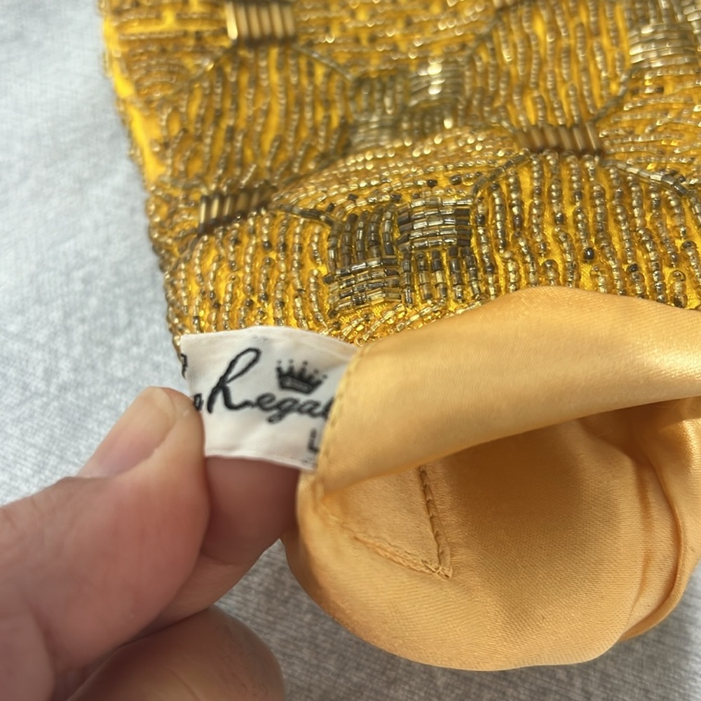 Vintage 60s La Regale Yellow Gold Bugle Beaded Evening Purse  snap closure - Picture 3 of 7